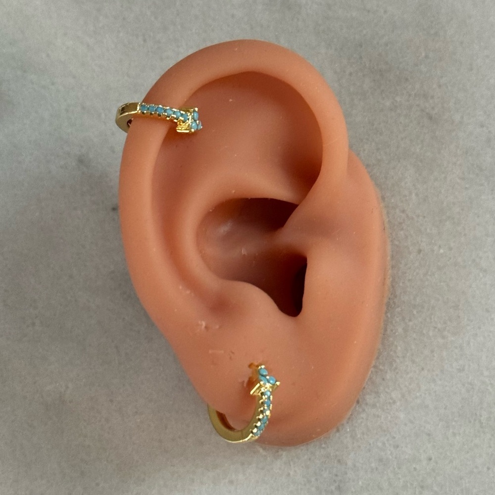 New Stock! Gold Turquoise Pave Huggie Hoop Flower Earrings 

Brand New - Picture 3 of 5